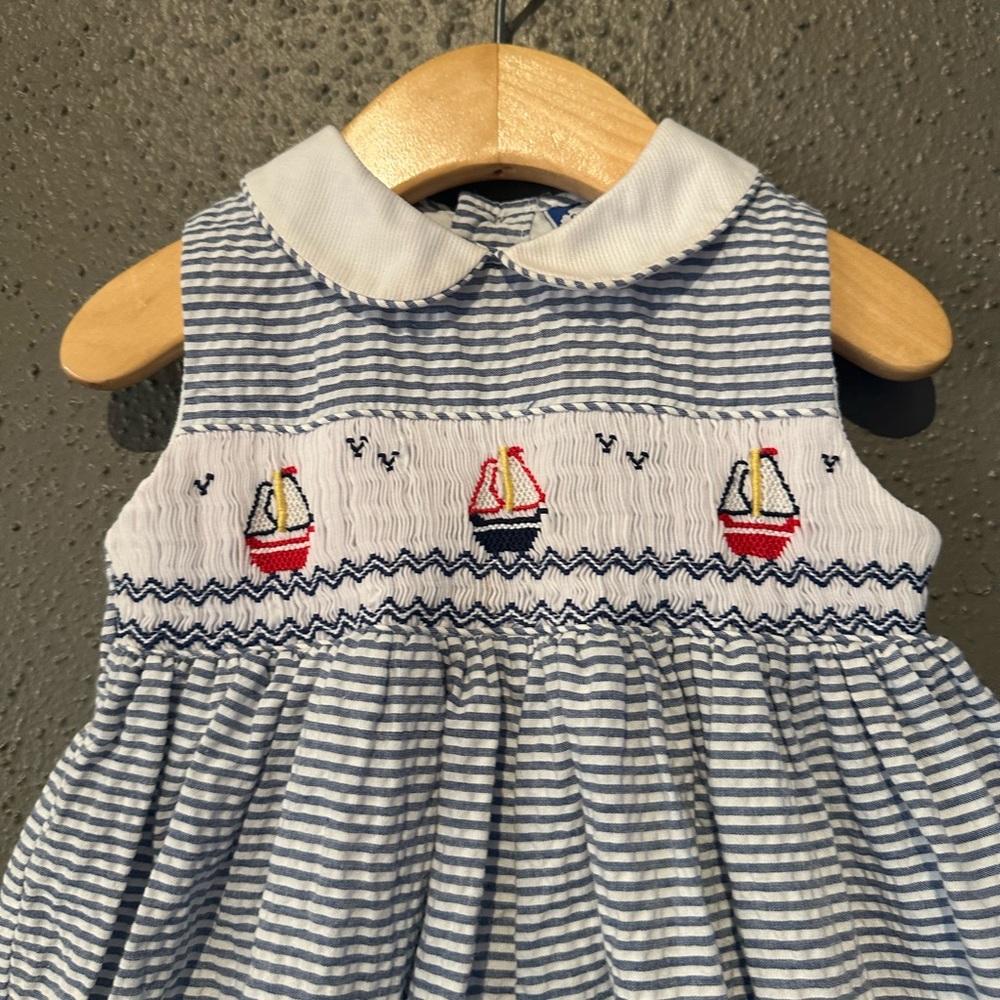 Carriage Boutique Nautical Sailboat Smocked Bubble Romper - Picture 3 of 10